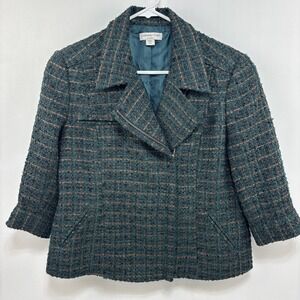 Coldwater Creek Women's Tweed Moto Jacket Size‎ 12P Dark Academia Blazer Teal